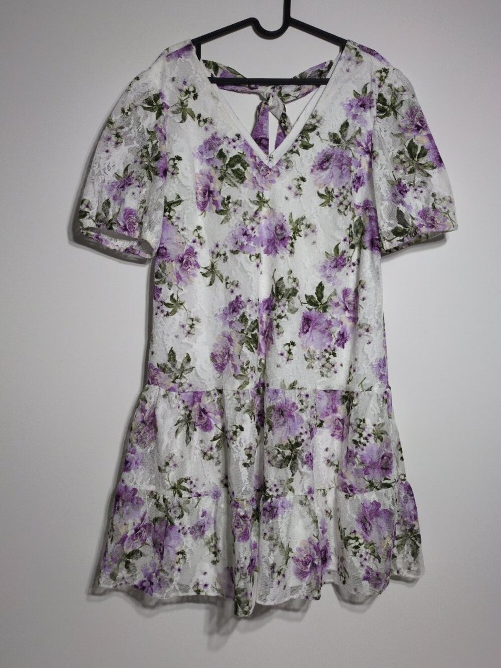 INC International Concepts Babydoll Dress Medium Floral Lace V Neck Puff Sleeve